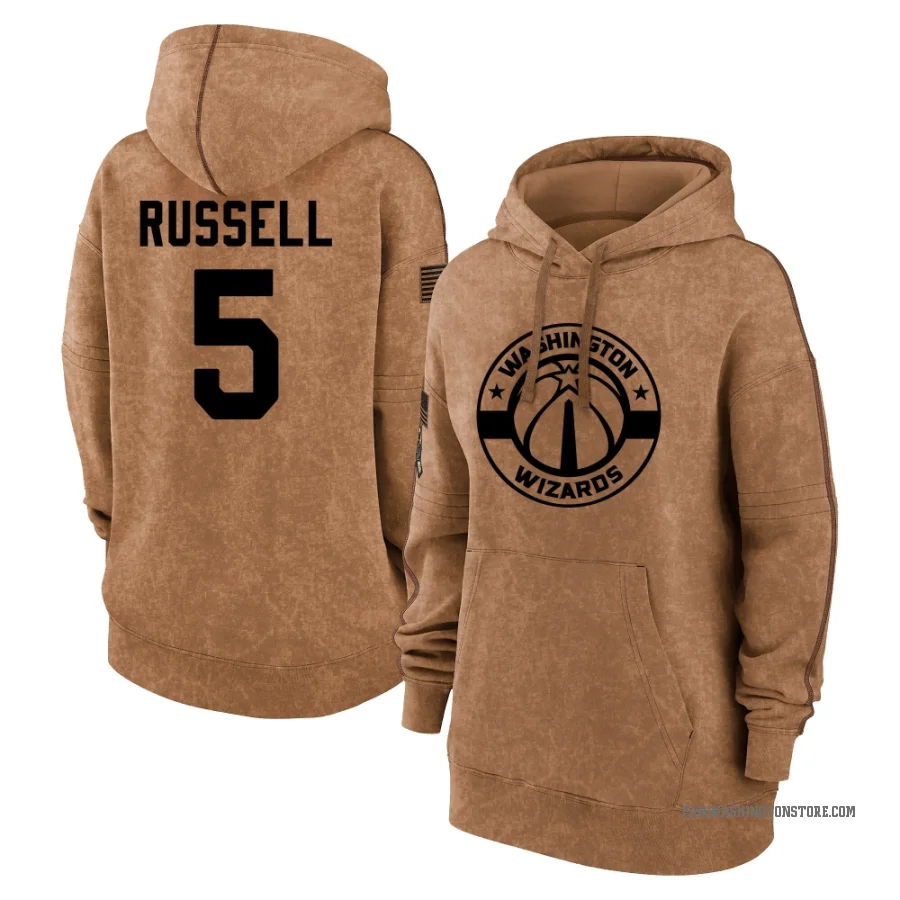 D'Angelo Russell Women's Washington Wizards 2023 Salute to Service Pullover Hoodie Brown
