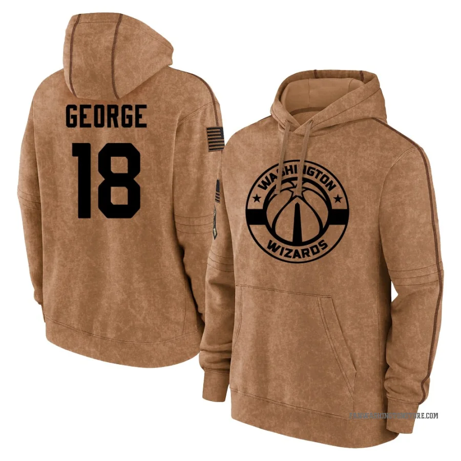 Kyshawn George Youth Washington Wizards 2023 Salute to Service Club Pullover Hoodie Brown